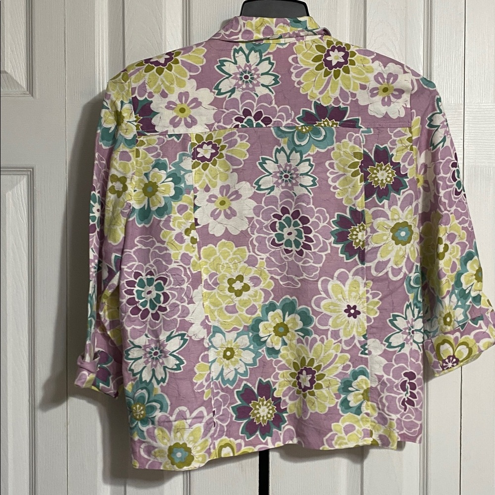 Alfred Dunner Purple & Green Floral Linen Blend Top blouse shirt size 8P - Picture 6 of 10